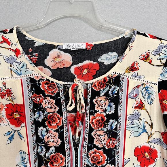 Patrons Of Peace Mini Floral Dress Size S Bohemian Artsy Ruffle Peasant Western - Picture 10 of 11